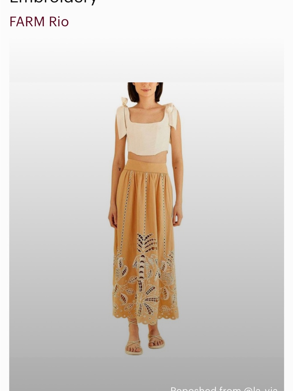 FARM Rio Tan Maxi Skirt with White Cutwork Embroidery - Picture 3 of 6